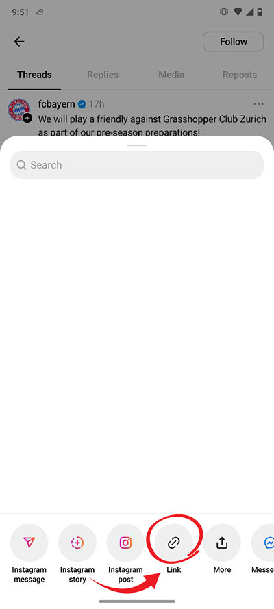 在Android上复制Threads帖子链接
